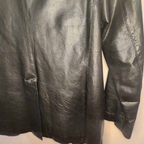 Y2K Vintage Bermans Black Mens Genuine Leather Blazer 2 Pocket 2 Button Size 42 - Picture 15 of 16
